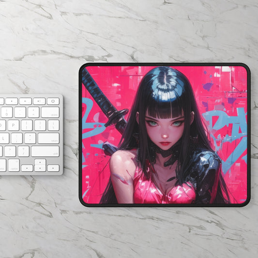 Fan Art Sexy Anime Girl Pink & Blue Graffiti Mouse Pad – Office & Gaming Desk Accessory by KlickieKeyz