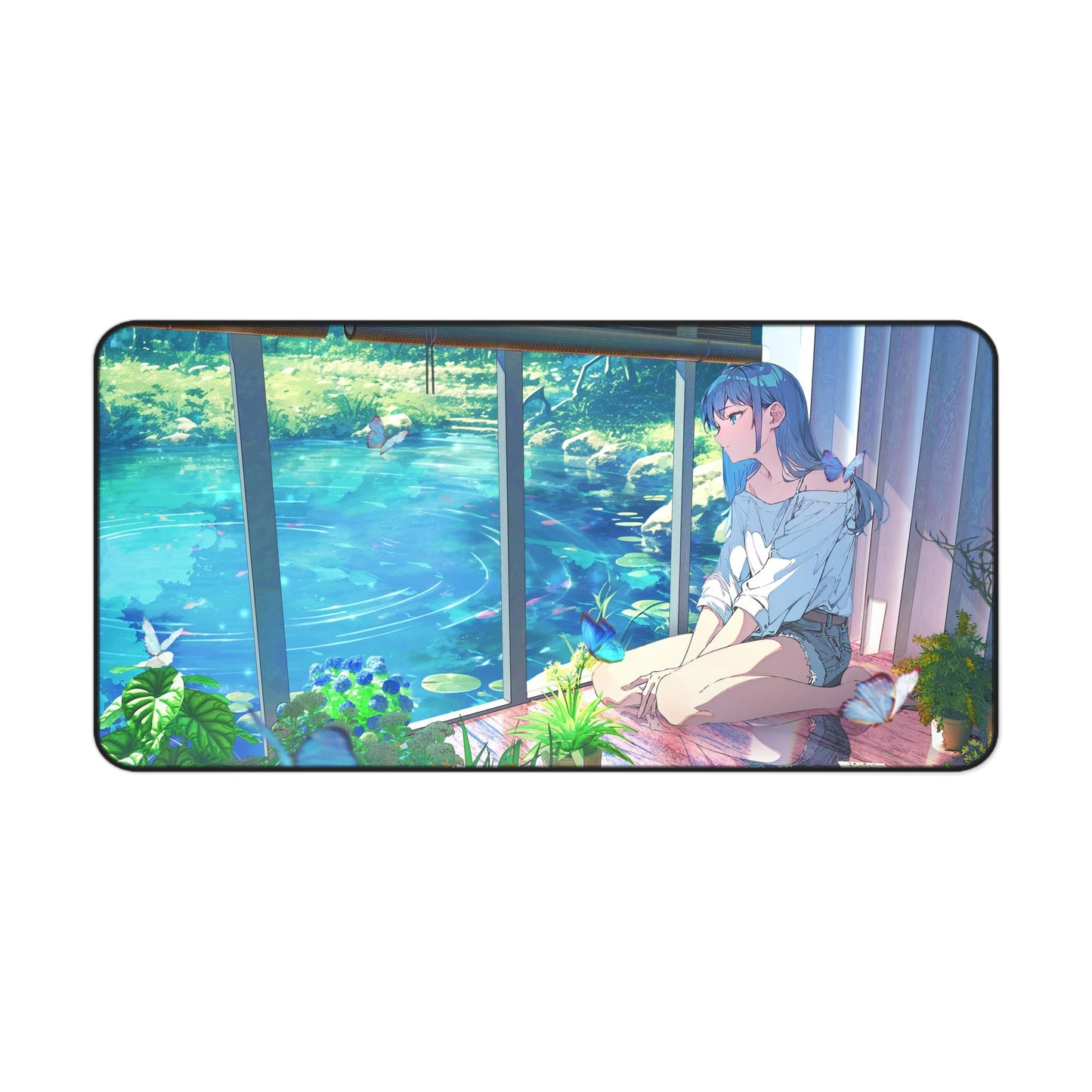 Anime Girl Sitting by the Window Looking at the Water Desk Mat – Serene & Aesthetic XL Gaming Mouse Pad by KlickieKeyz
