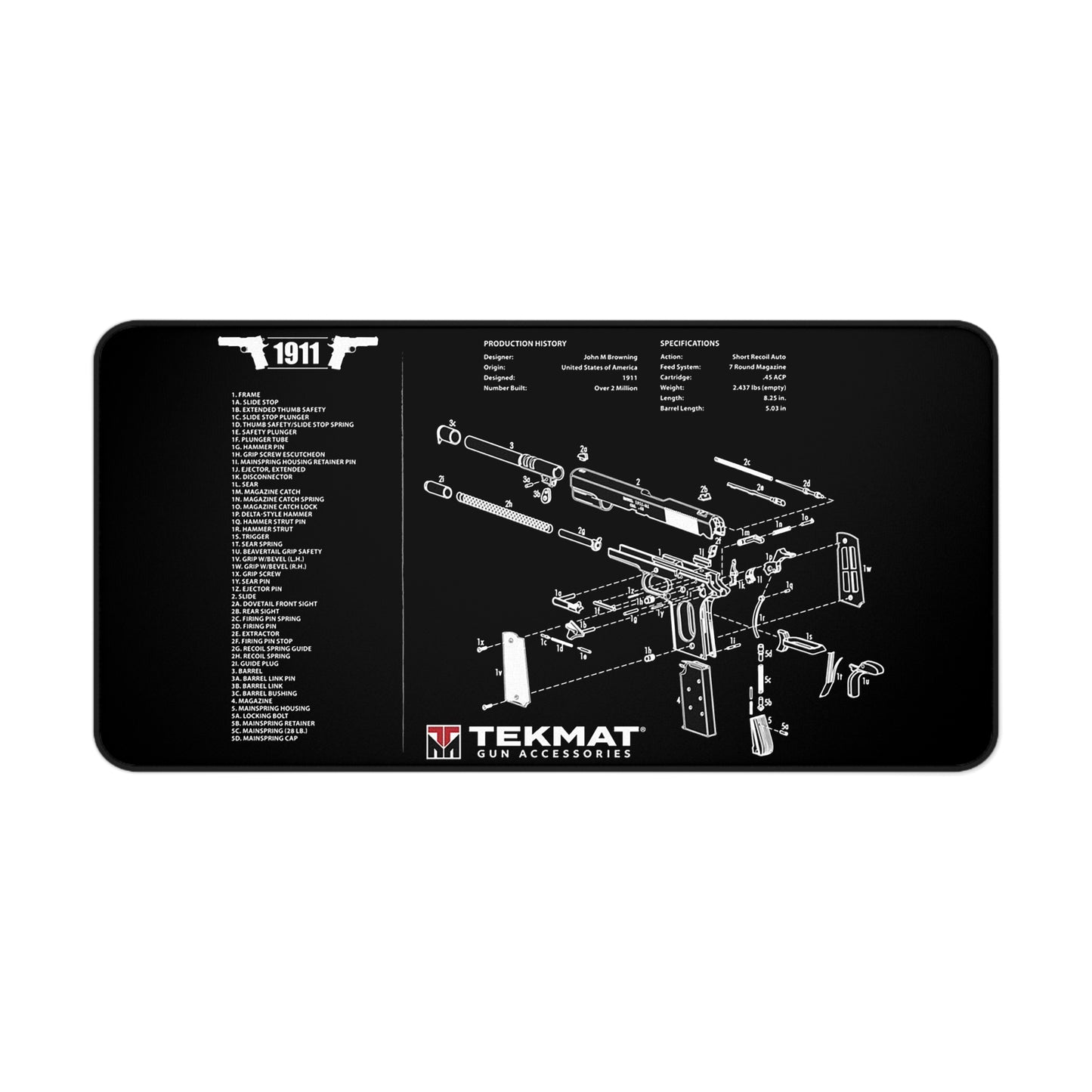 1911 Gun Parts Schematic Desk Mat – Cleaning and Maintenance Reference Mat by KlickieKeyz