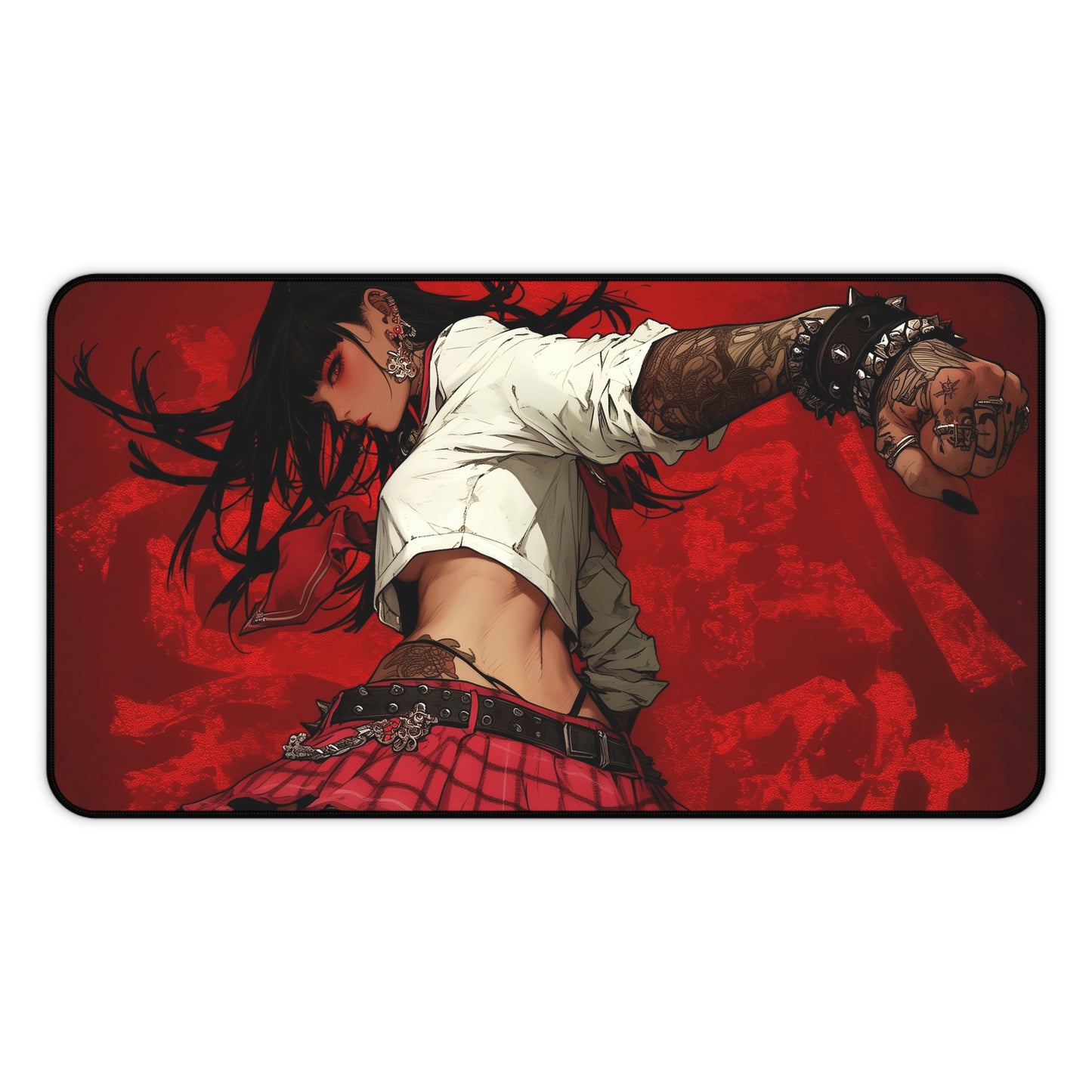 Beautiful Anime Girl with Tattoos on Red Background XL Gaming Mouse Pad – Bold & Edgy Desk Mat by KlickieKeyz