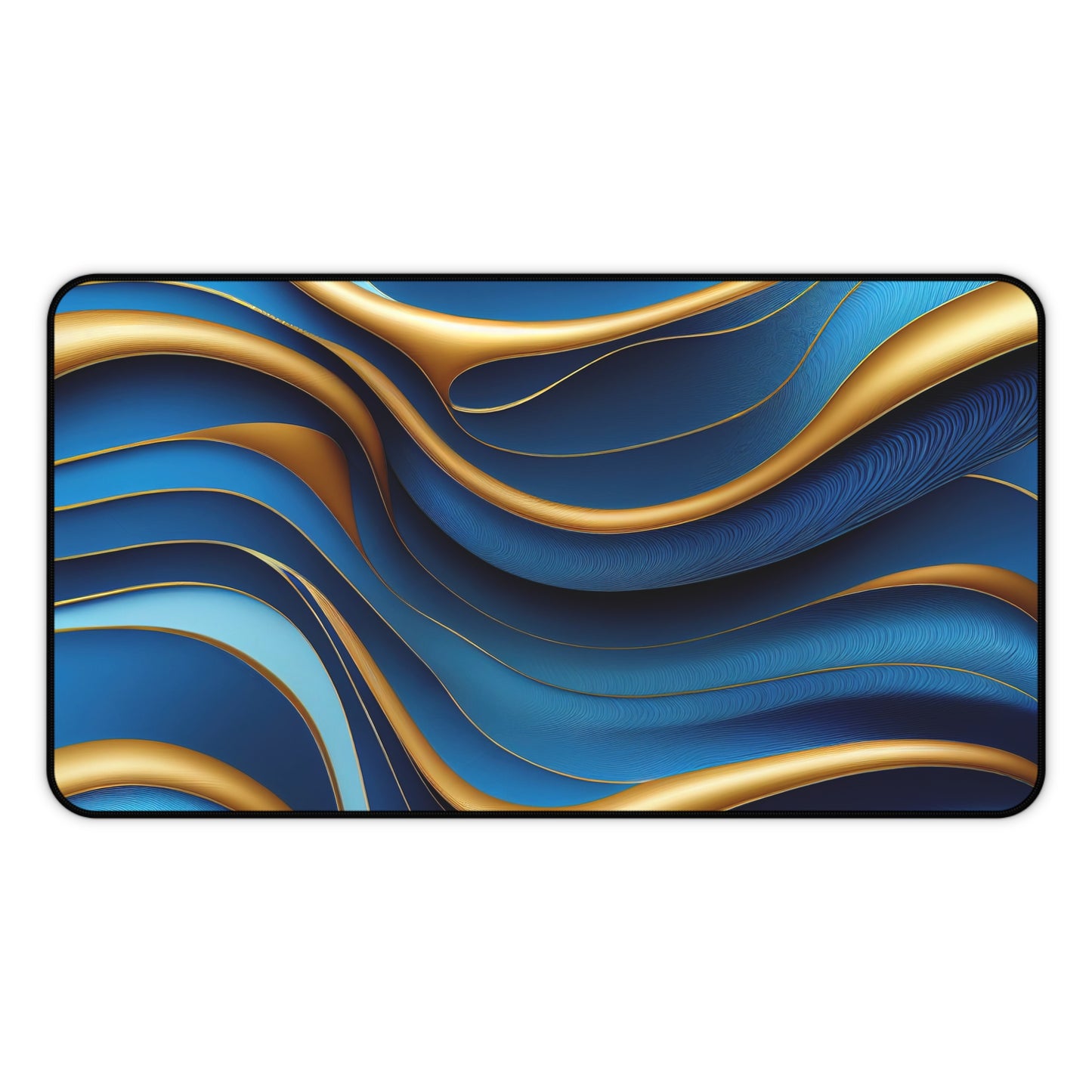 Abstract Gold & Blue Waves Desk Mat – Elegant Desk Mat by KlickieKeyz