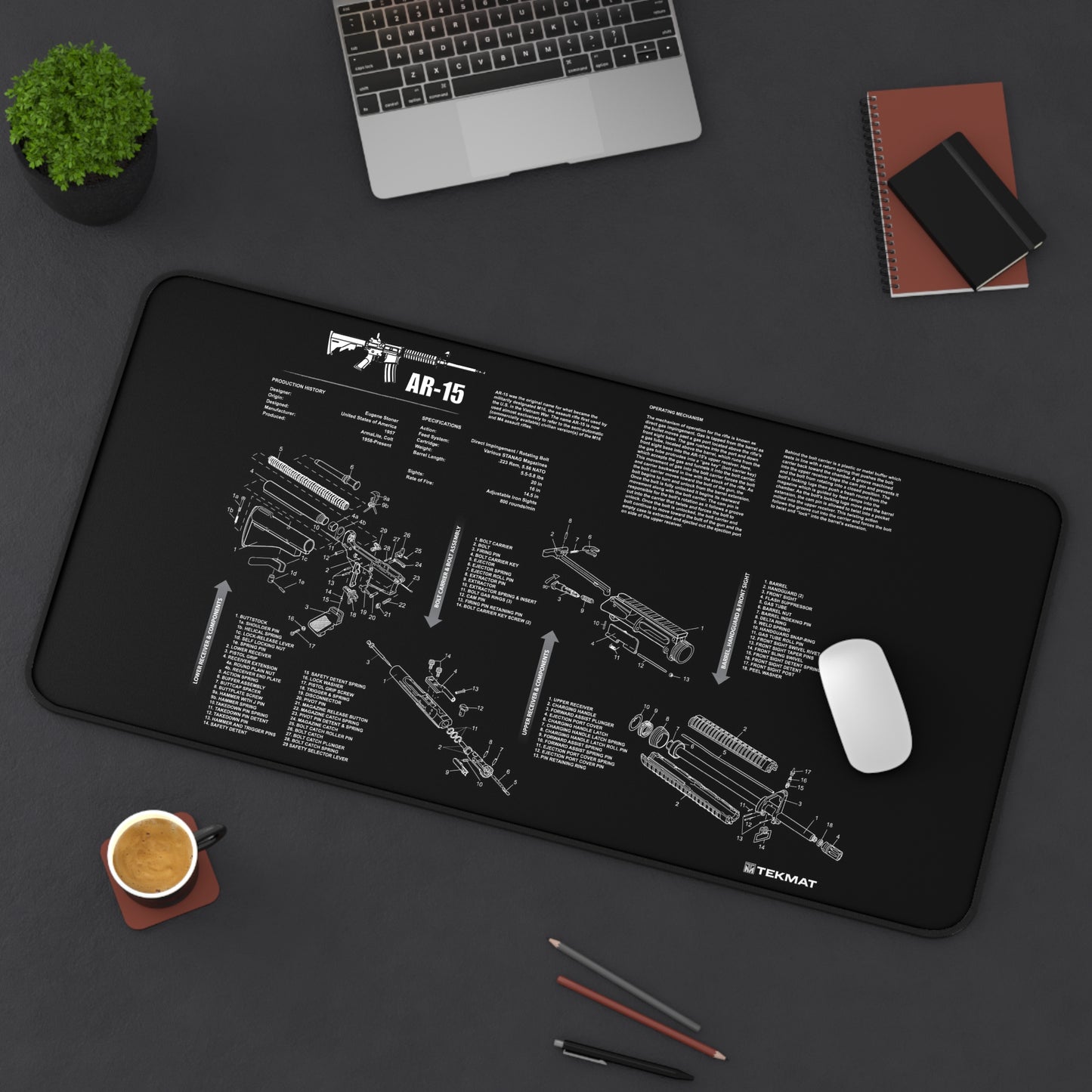 AR-15 Gun Parts Schematic Desk Mat – Cleaning and Maintenance Reference Mat by KlickieKeyz