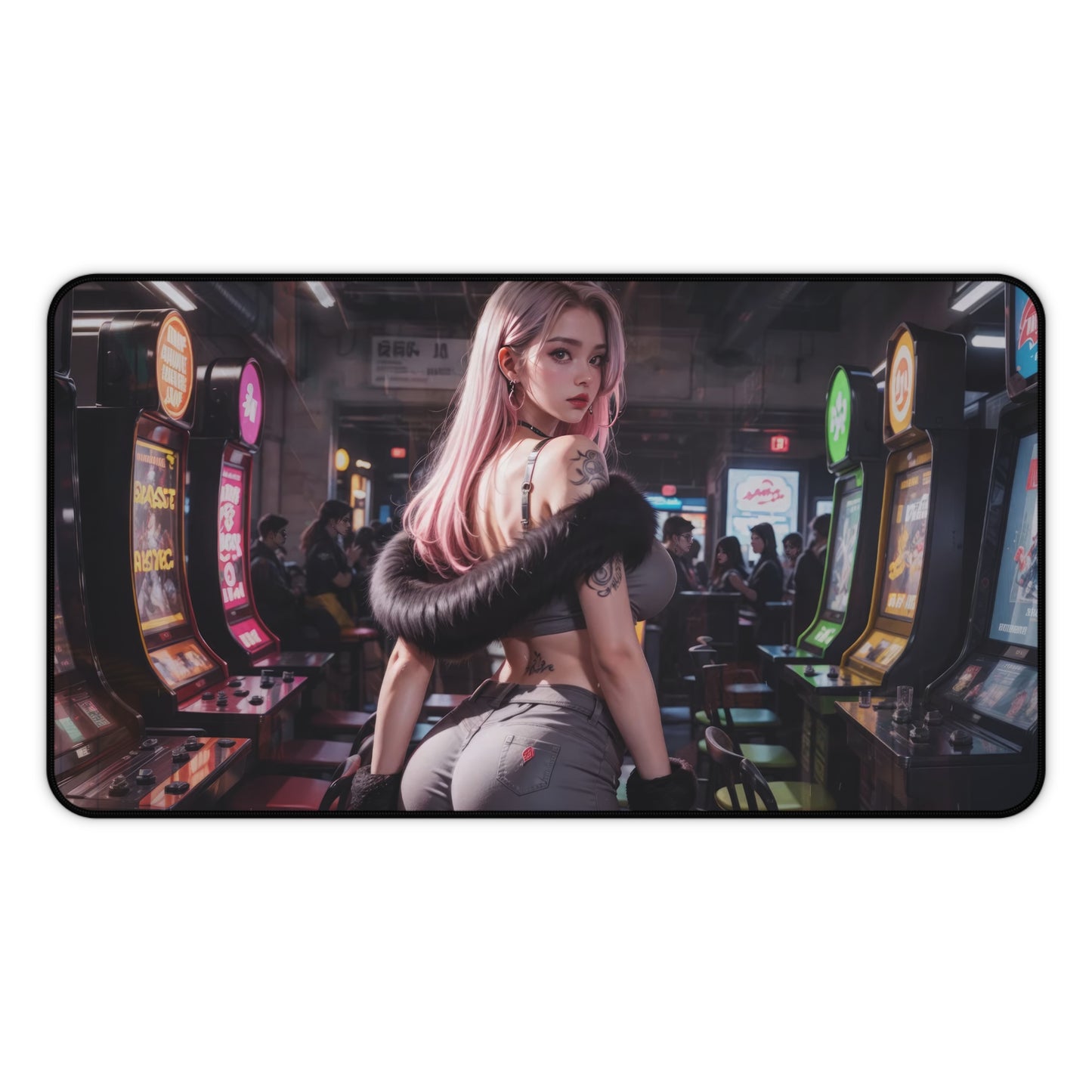 Beautiful Anime Girl with Tattoos in Arcade XL Gaming Mouse Pad – Retro Arcade Desk Mat by KlickieKeyz