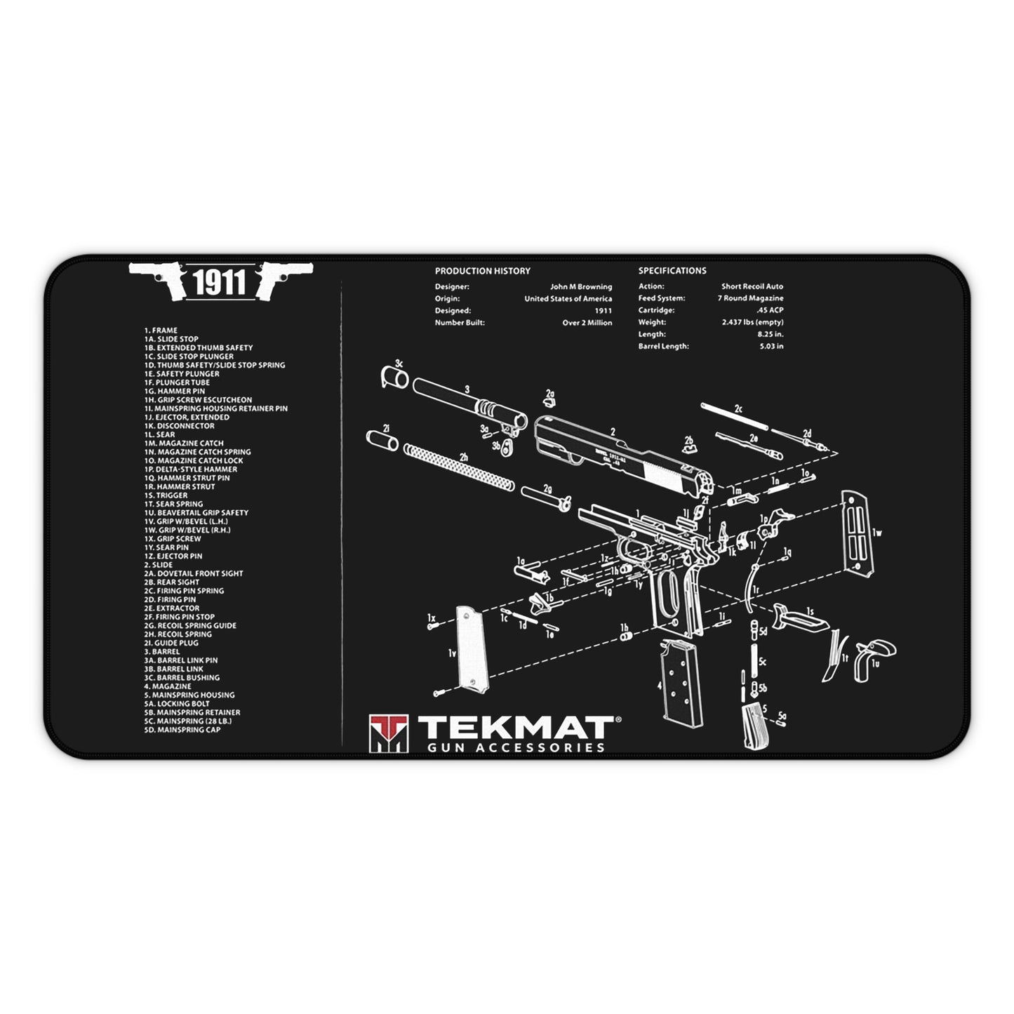 1911 Gun Parts Schematic Desk Mat – Cleaning and Maintenance Reference Mat by KlickieKeyz