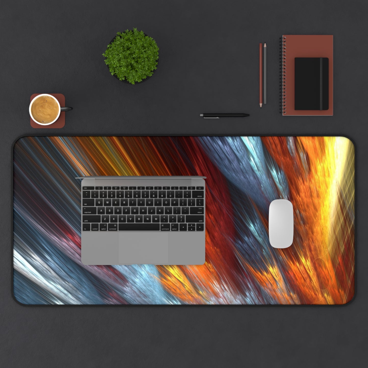 Abstract Orange & Silver Air Cloud Streaks Desk Mat – Sleek, Futuristic Desk Mat by KlickieKeyz