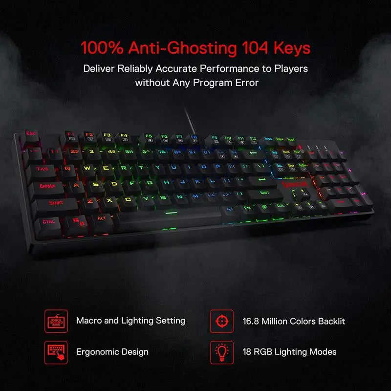 Redragon SURARA K582 Wired Mechanical Gaming Keyboard – Quiet Red Switches by Redragon | Hosted by KlickieKeyz