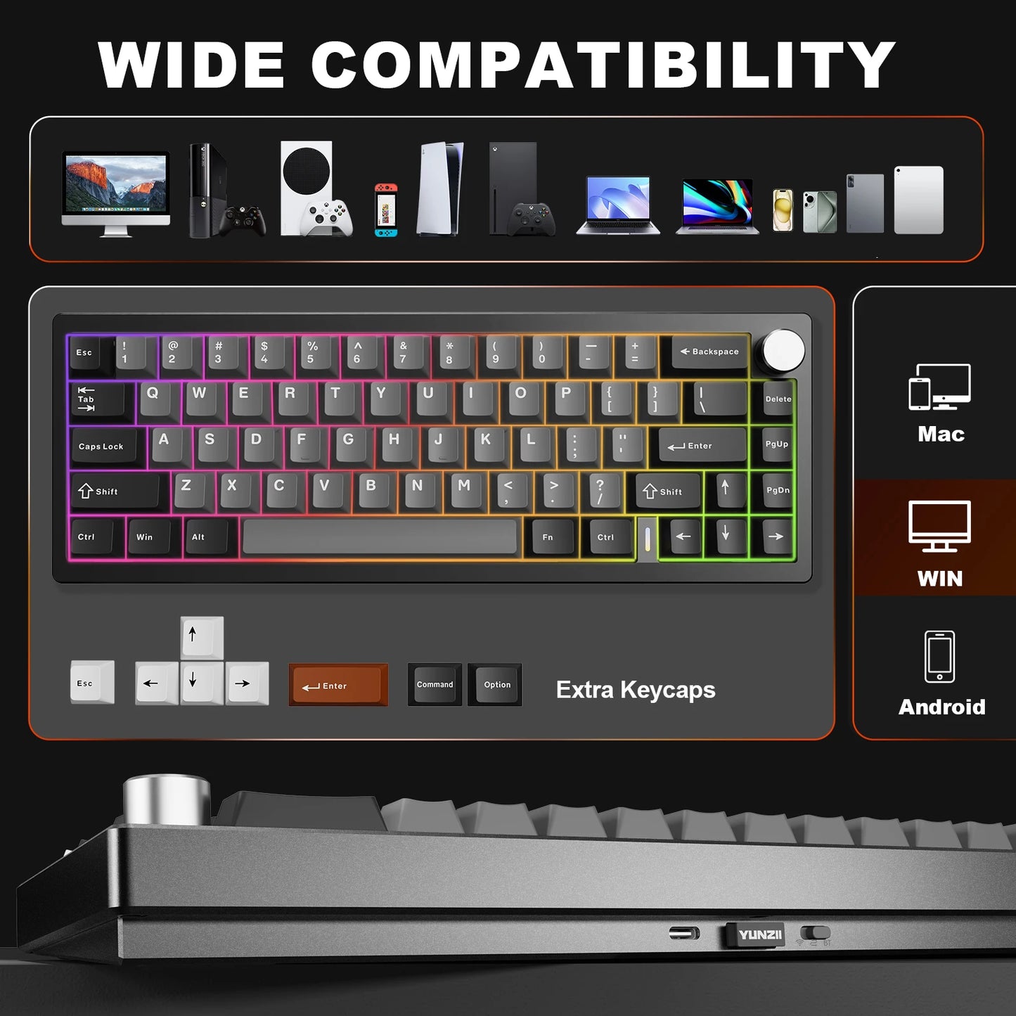 YUNZII AL68 Silver Wireless Custom Mechanical Keyboard – 65% Aluminum Gasket-Mounted Keyboard with Knob hosted by KlickieKeyz