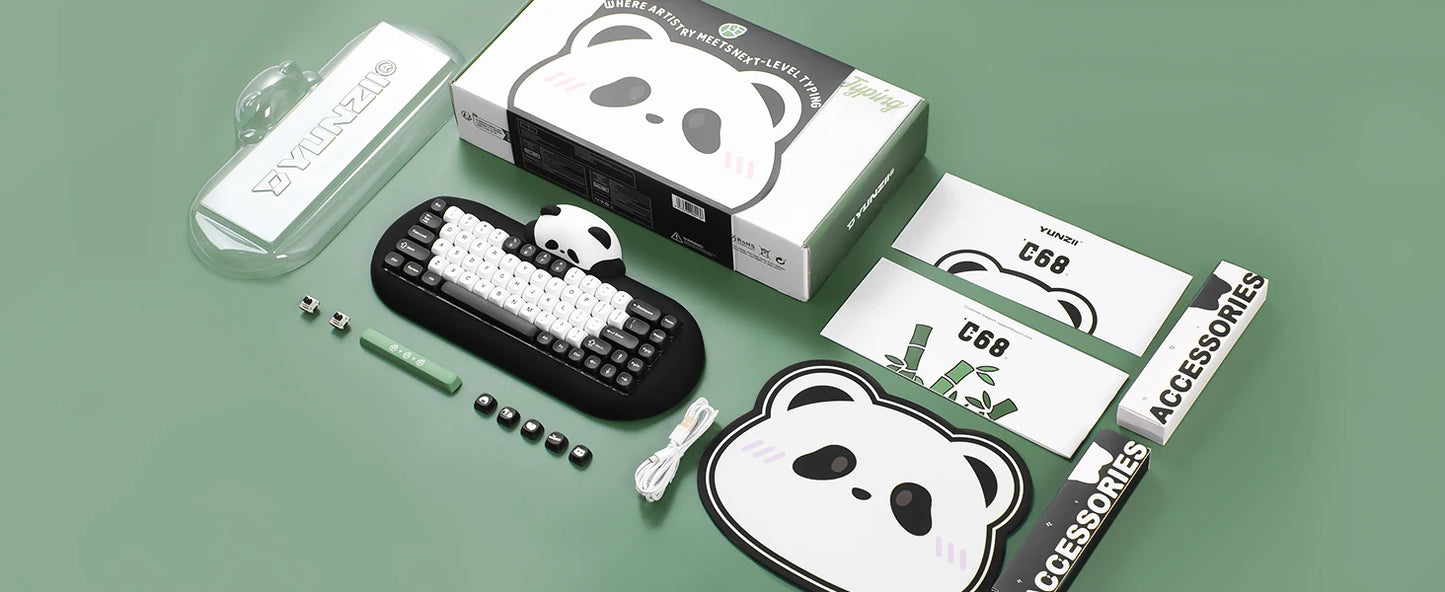 YUNZII C68 Panda Wireless Mechanical Keyboard – 65% Bluetooth Gaming Keyboard with Linear Switches & PBT Keycaps hosted by KlickieKeyz