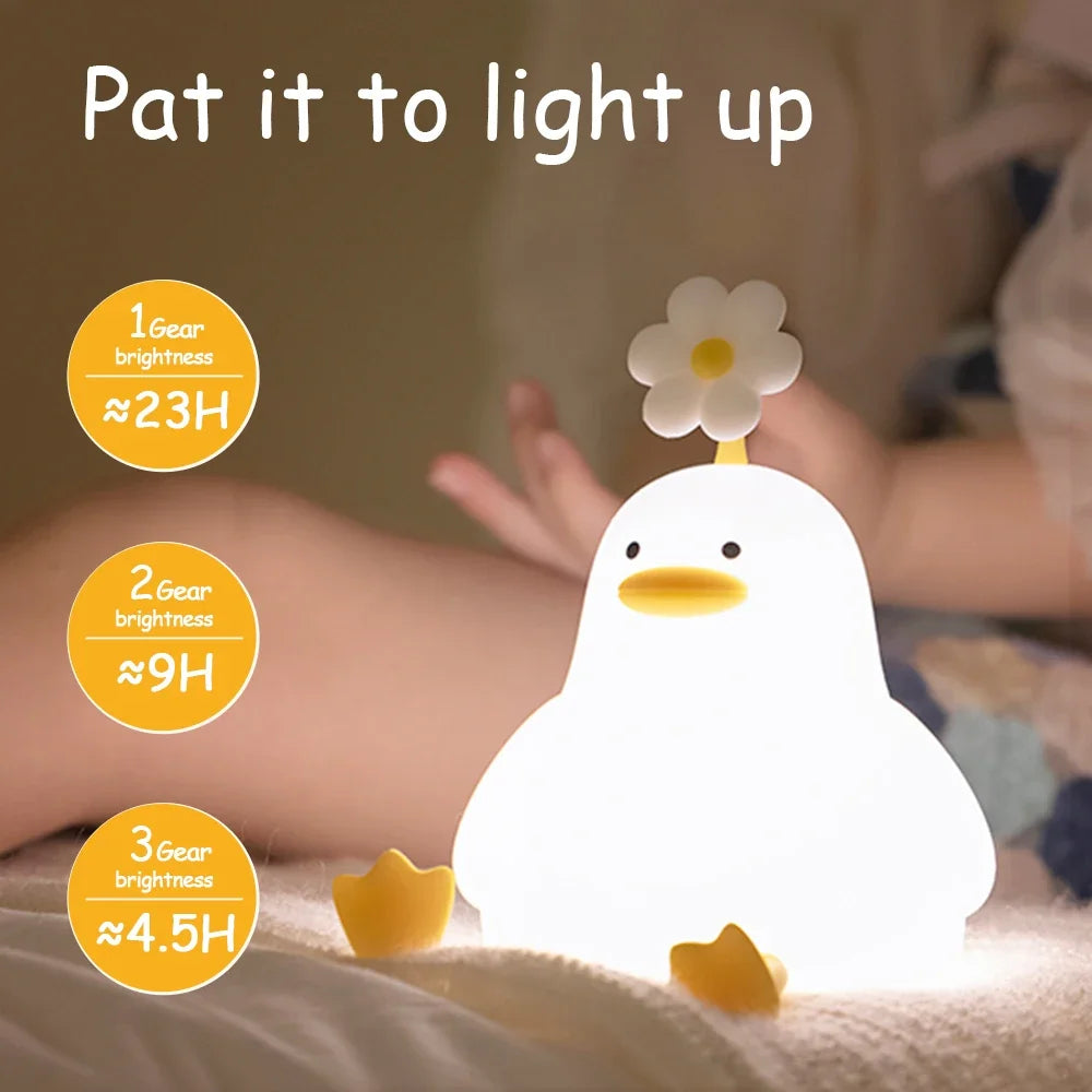 Cute Duck Silicone Night Light with Timer – USB Rechargeable by KlickieKeyz