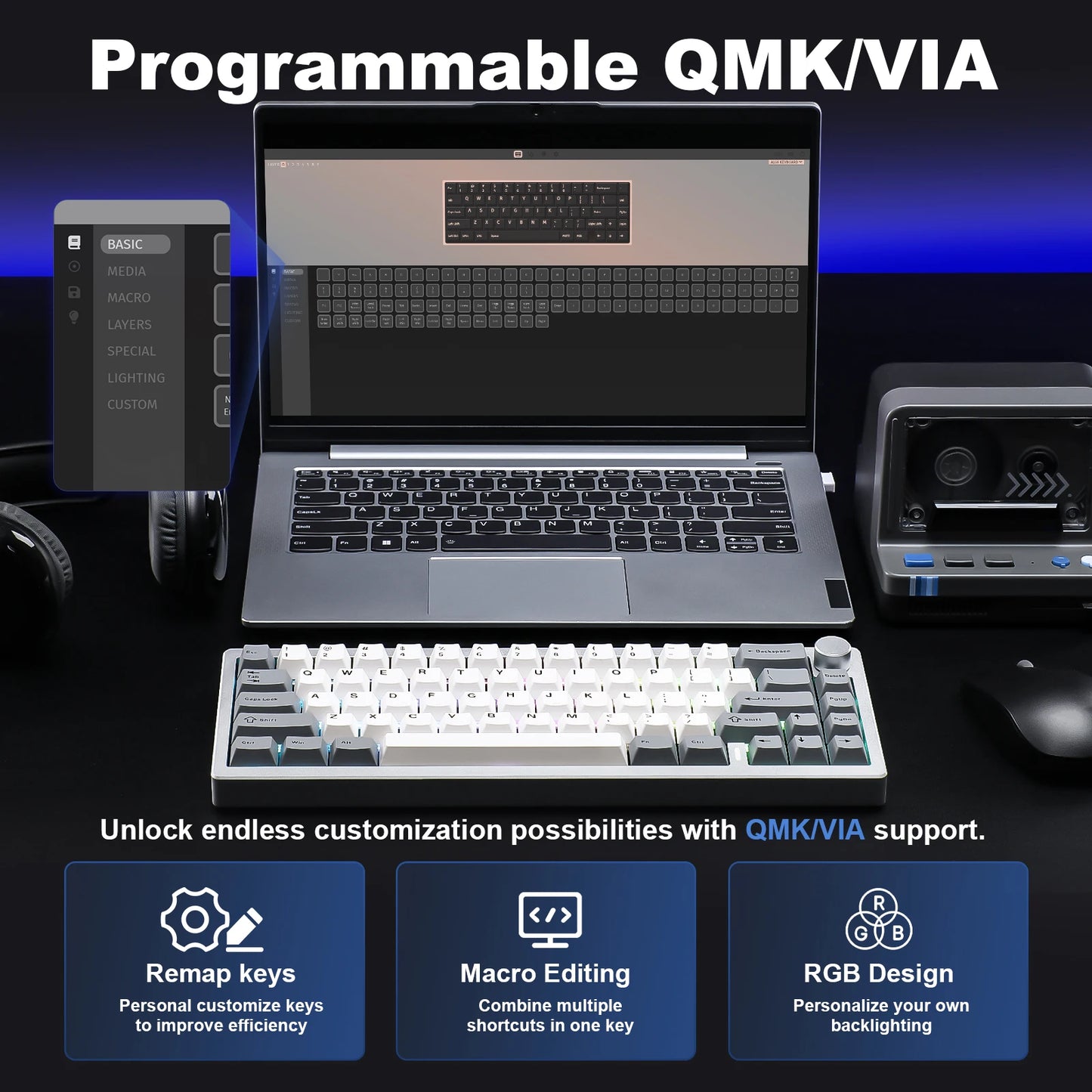 YUNZII AL68 Silver Wireless Custom Mechanical Keyboard – 65% Aluminum Gasket-Mounted Keyboard with Knob hosted by KlickieKeyz