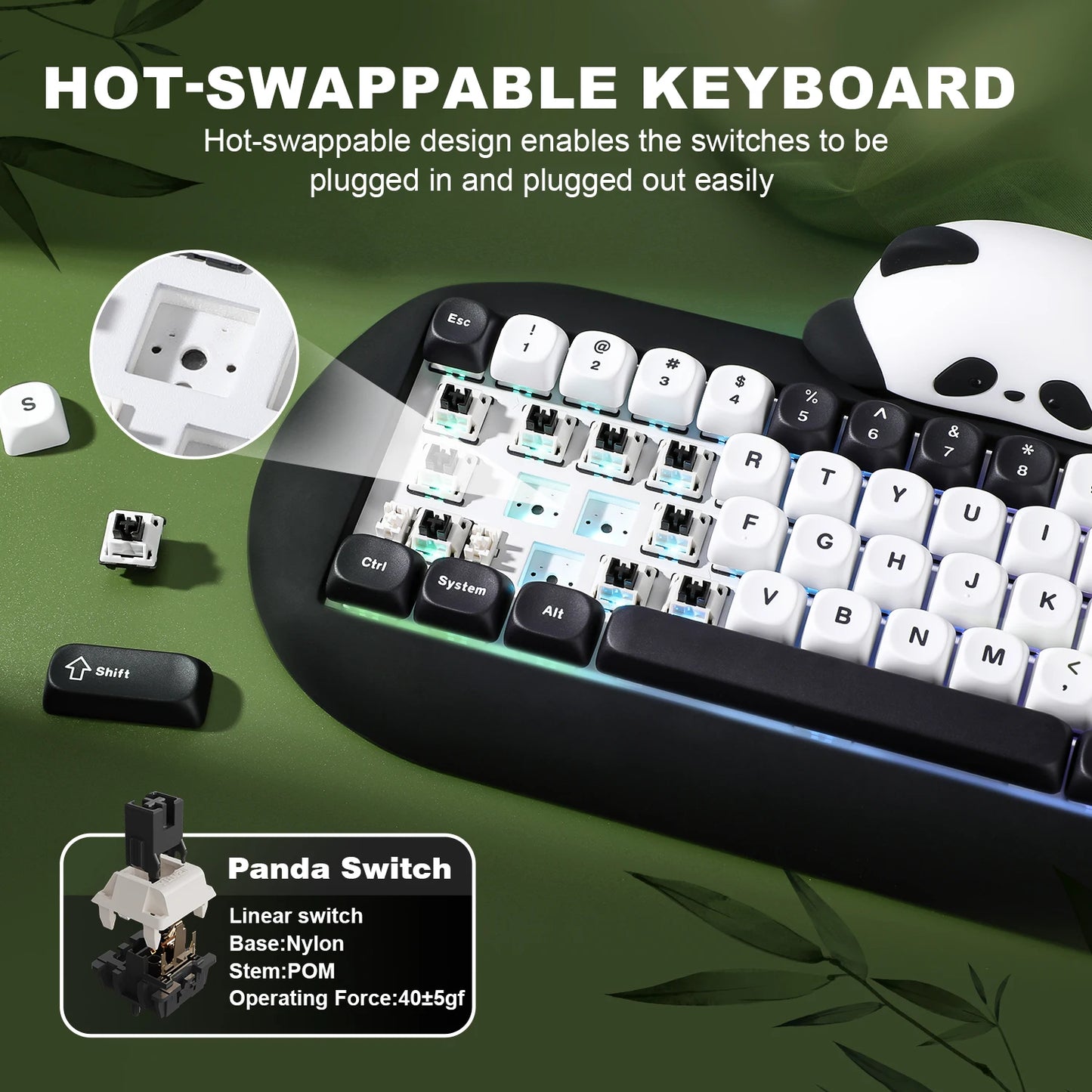 YUNZII C68 Panda Wireless Mechanical Keyboard – 65% Bluetooth Gaming Keyboard with Linear Switches & PBT Keycaps hosted by KlickieKeyz