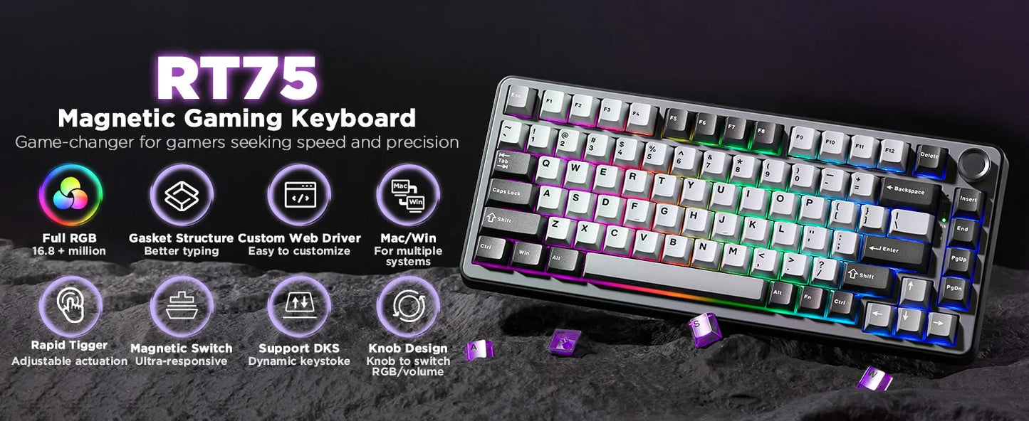 YUNZII RT75 Rapid Trigger Gaming Keyboard – 75% Magnetic Switch RGB Mechanical Keyboard hosted by KlickieKeyz