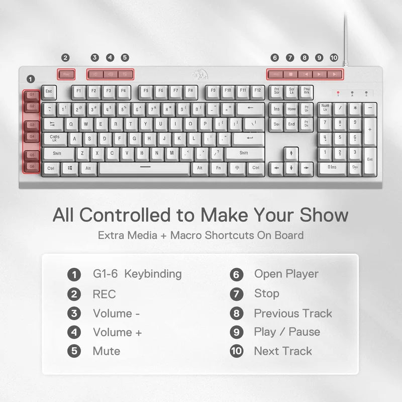 Redragon Shiva K512 RGB Backlit WHITE Membrane or Black Gaming Keyboard by Redragon | Hosted by KlickieKeyz