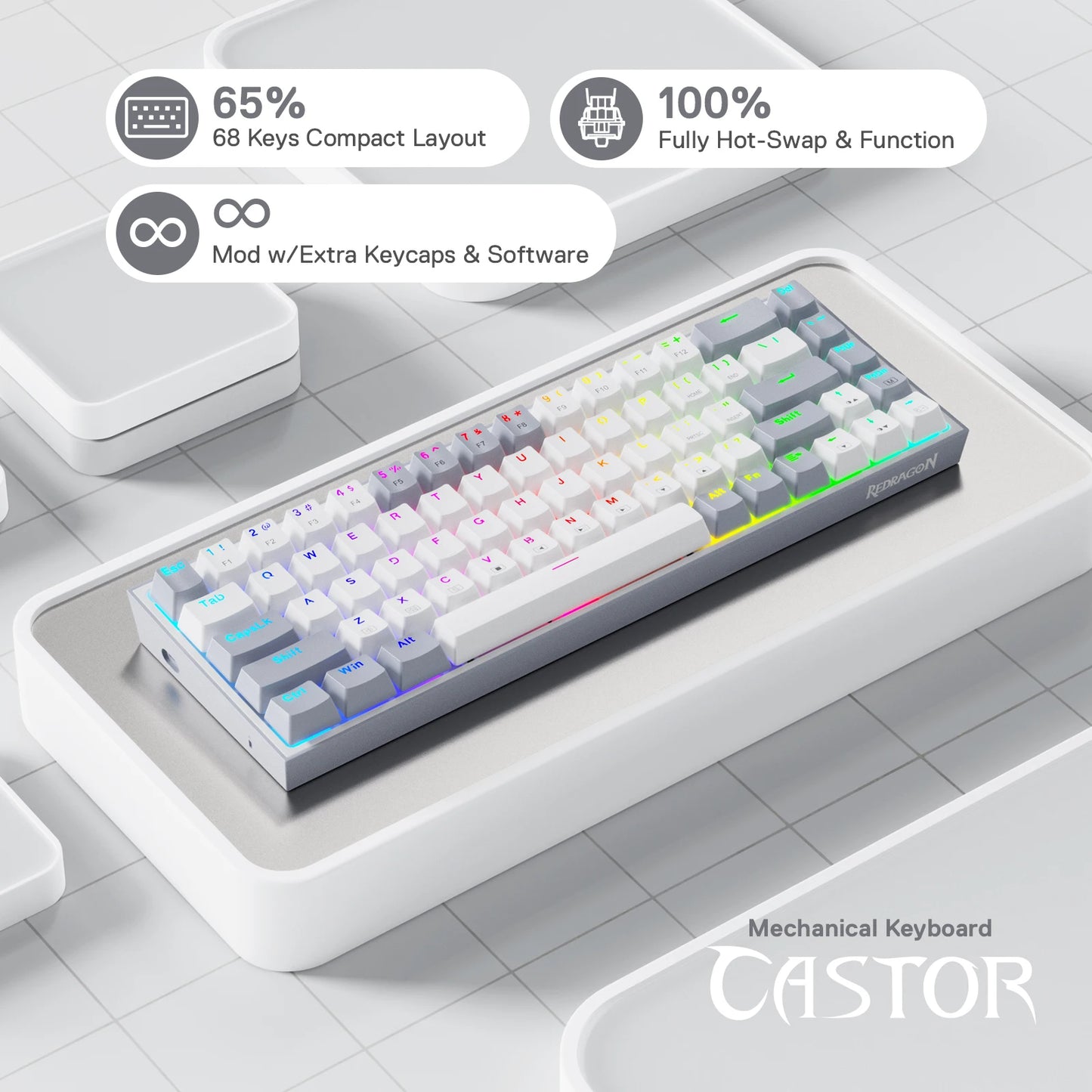 Redragon CASTOR K631 Grey – 65% Wired RGB Gaming Keyboard hosted by Klickiekeyz