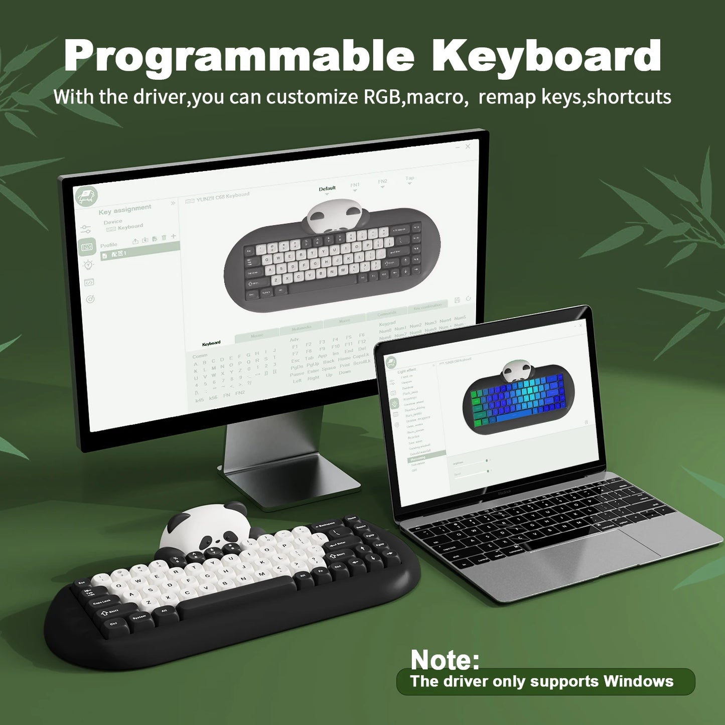YUNZII C68 Panda Wireless Mechanical Keyboard – 65% Bluetooth Gaming Keyboard with Linear Switches & PBT Keycaps hosted by KlickieKeyz