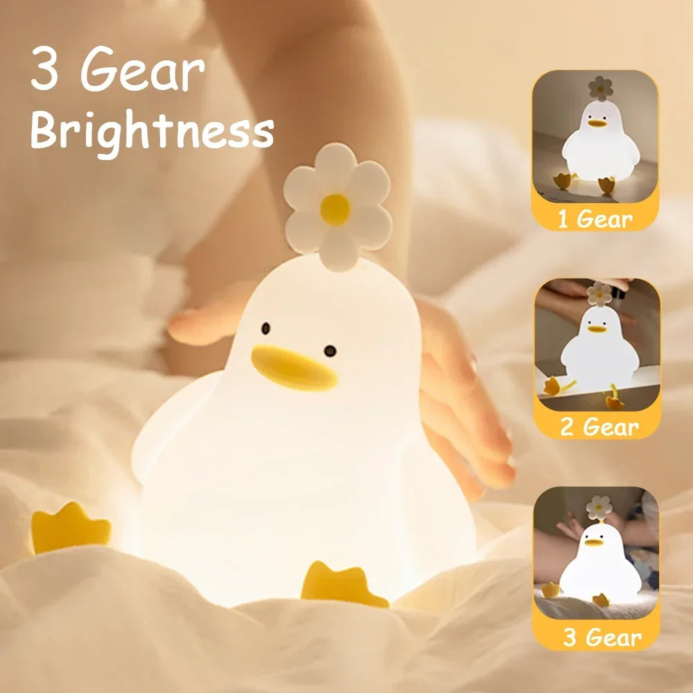 Cute Duck Silicone Night Light with Timer – USB Rechargeable by KlickieKeyz