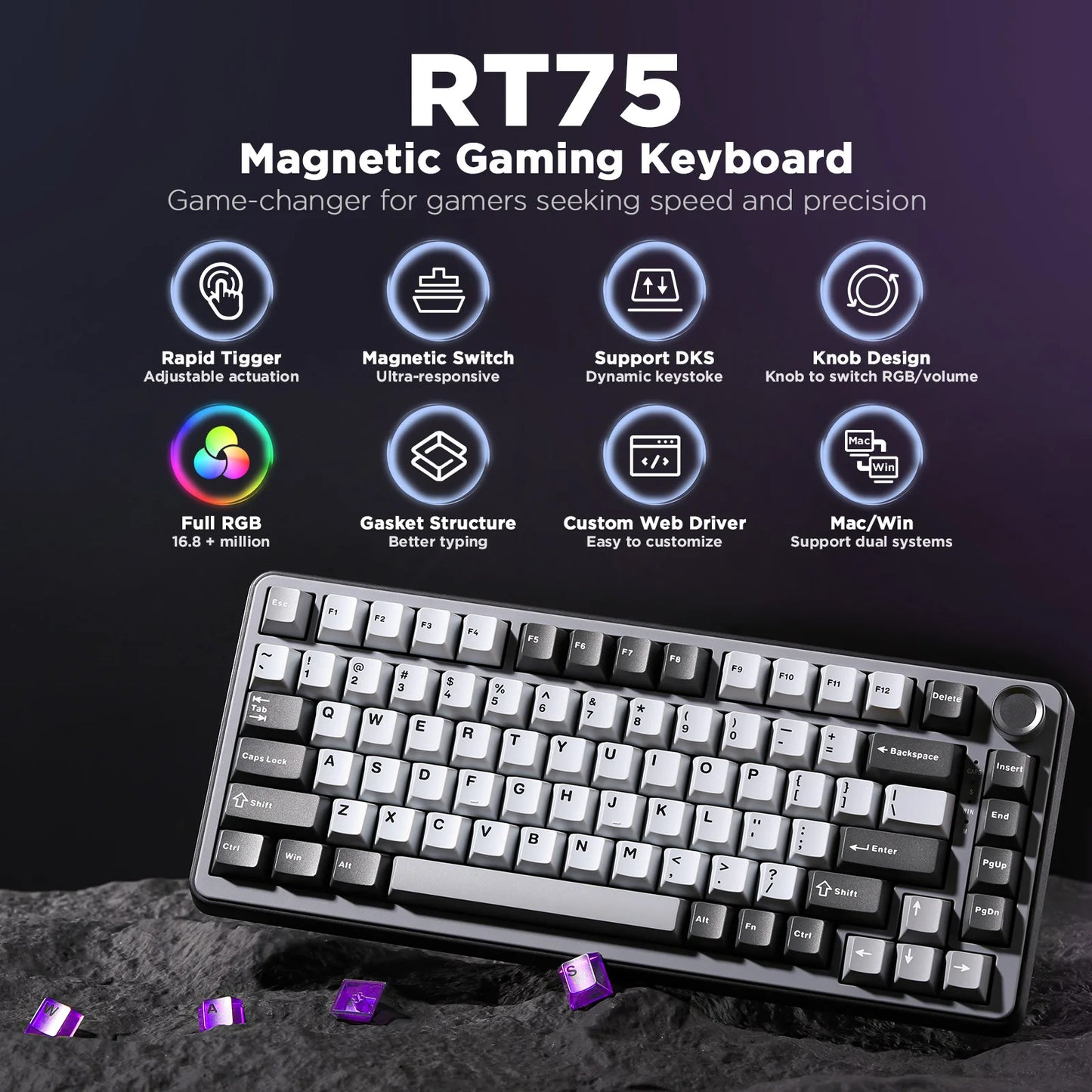 YUNZII RT75 Rapid Trigger Gaming Keyboard – 75% Magnetic Switch RGB Mechanical Keyboard hosted by KlickieKeyz