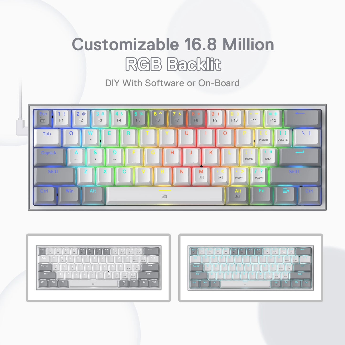 Redragon FIZZ K617 60% Mechanical Keyboard – White & Grey or White & Pink – Hosted by KlickieKeyz