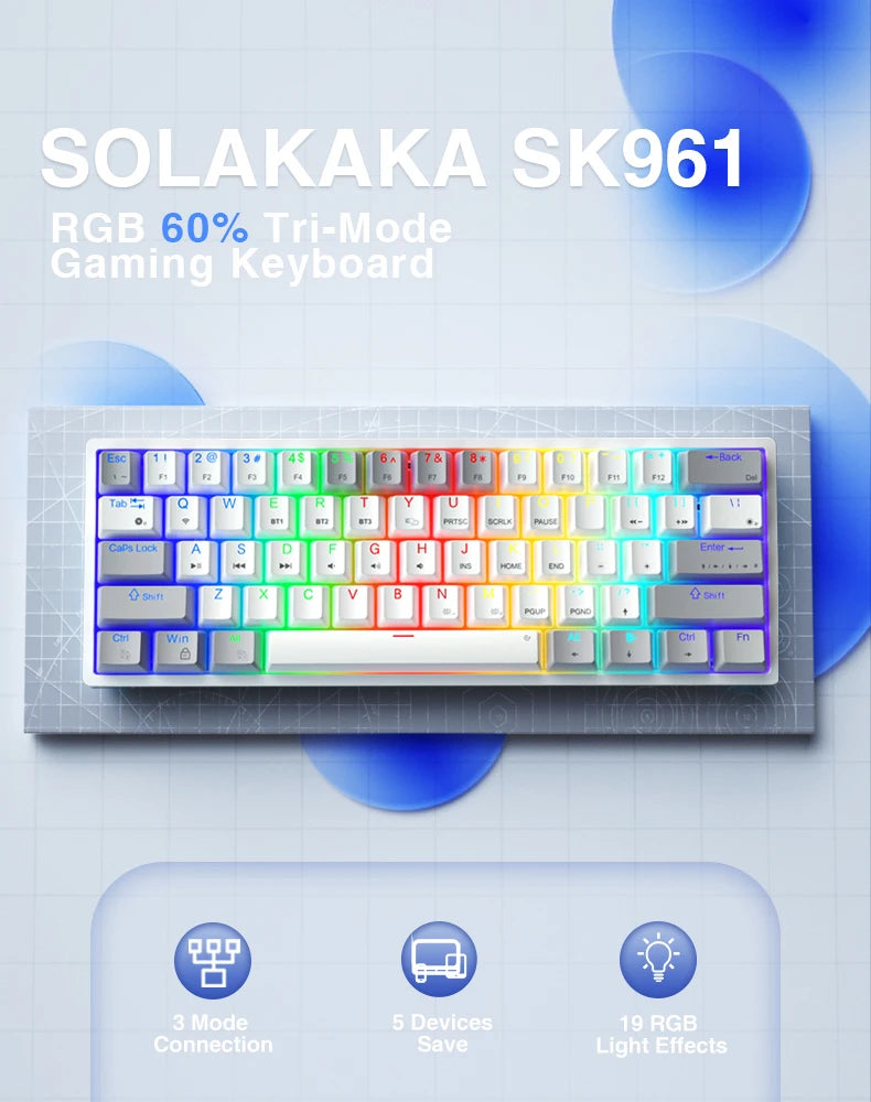 SOLAKAKA SK961 – 60% Tri-Mode Gaming Mechanical Keyboard hosted by KlickieKeyz