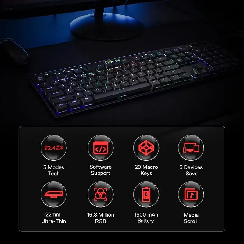 Redragon HORUS K618 Ultra-Slim Wireless Mechanical Keyboard by Redragon | Hosted by KlickieKeyz