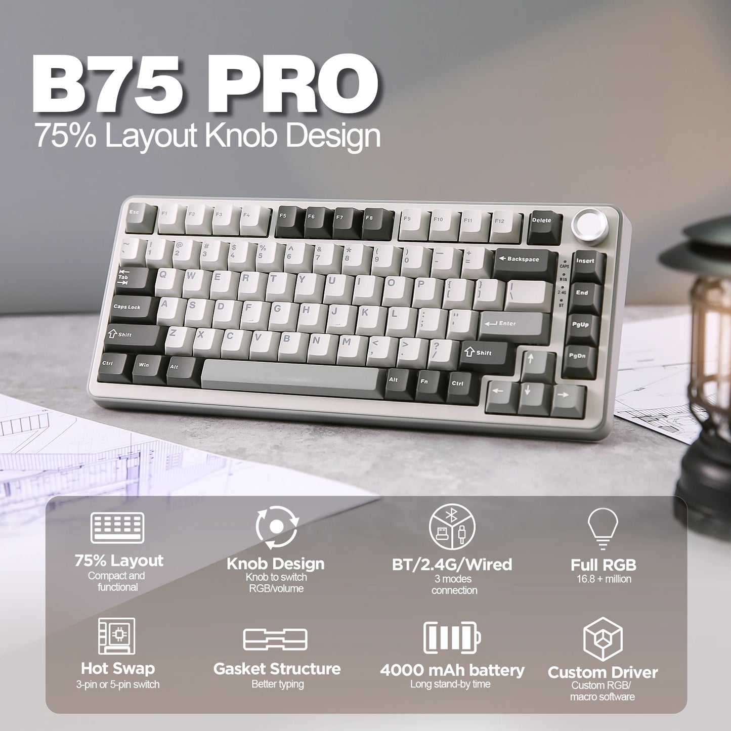 YUNZII B75 PRO – 75% Wireless Mechanical Gaming Keyboard hosted by KlickieKeyz