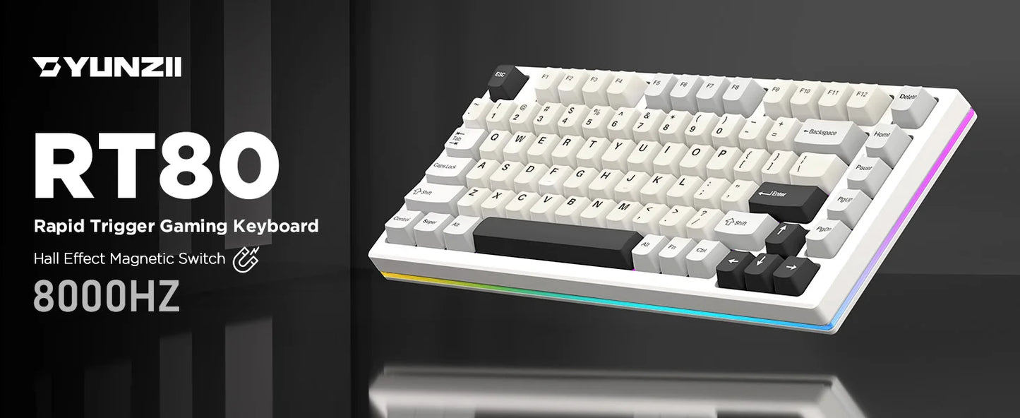YUNZII RT80 Hall Effect 8K Rapid Trigger Mechanical Gaming Keyboard – 82-Key Wireless Adjustable Actuation Magnetic Hot-Swap Keeb hosted by KlickieKeyz
