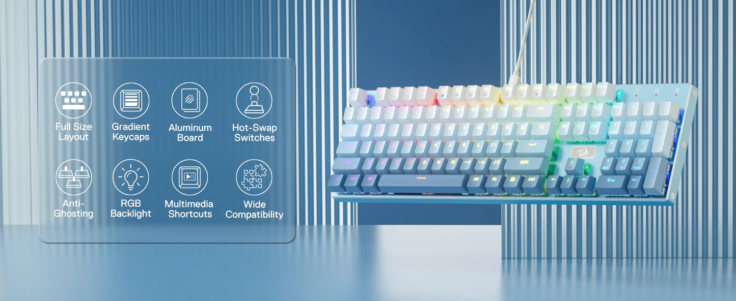 Redragon DEVARAJAS K556 SE Wired RGB Mechanical Keyboard – Full-Size 104 Keys by Redragon hosted by Klickiekeyz