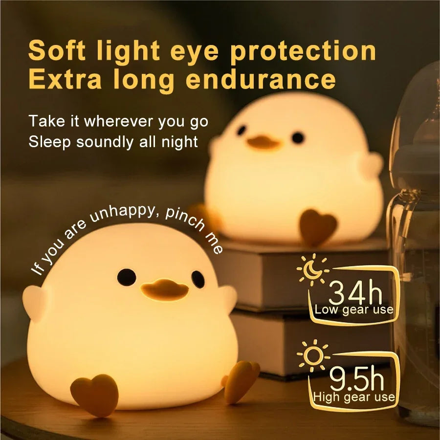 Cute Duck Silicone Night Light with Timer – USB Rechargeable by KlickieKeyz