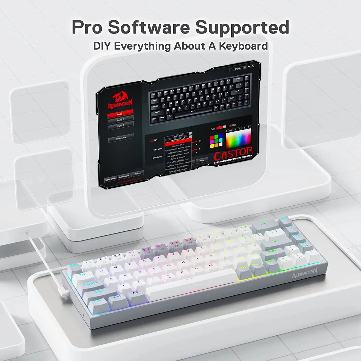 Redragon CASTOR K631 Grey – 65% Wired RGB Gaming Keyboard hosted by Klickiekeyz