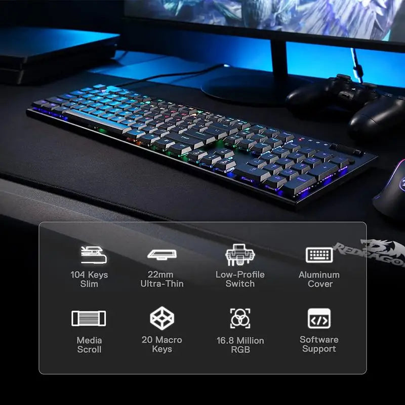 Redragon HORUS K619 – Full-Size Wired Gaming Keyboard hosted by KlickieKeyz