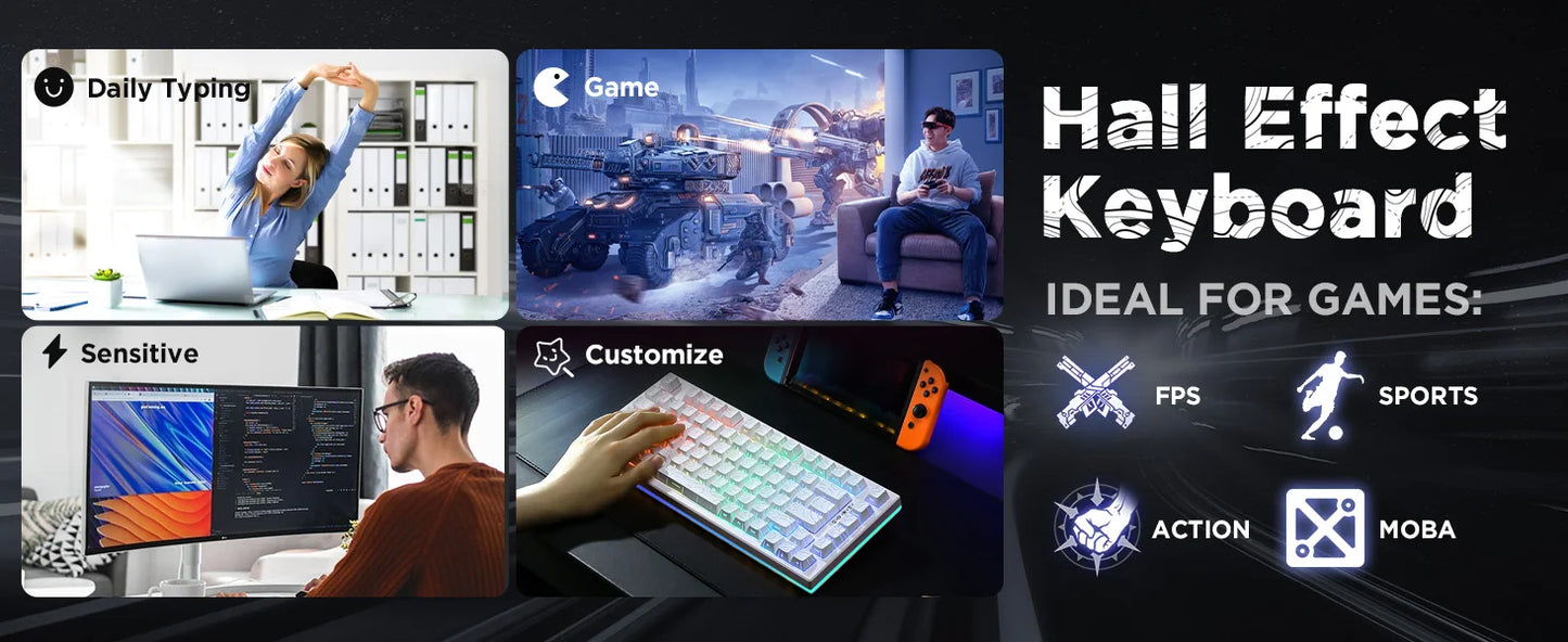YUNZII RT80 Hall Effect 8K Rapid Trigger Mechanical Gaming Keyboard – 82-Key Wireless Adjustable Actuation Magnetic Hot-Swap Keeb hosted by KlickieKeyz