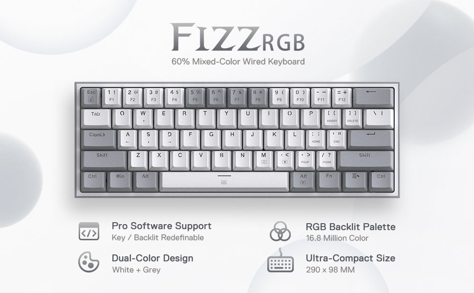 Redragon FIZZ K617 60% Mechanical Keyboard – White & Grey or White & Pink – Hosted by KlickieKeyz