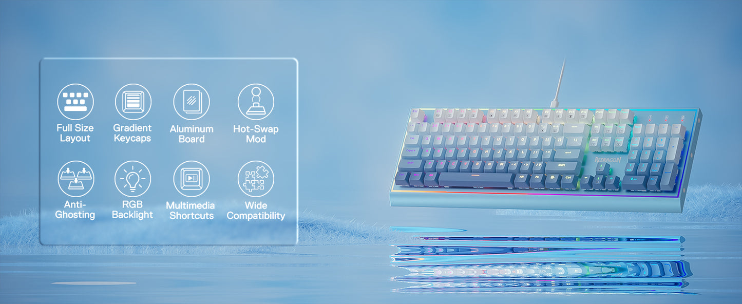 Redragon BLUESIREN K654 Wired RGB Mechanical Gaming Keyboard – full-size 104 key by Redragon hosted by Klickiekeyz