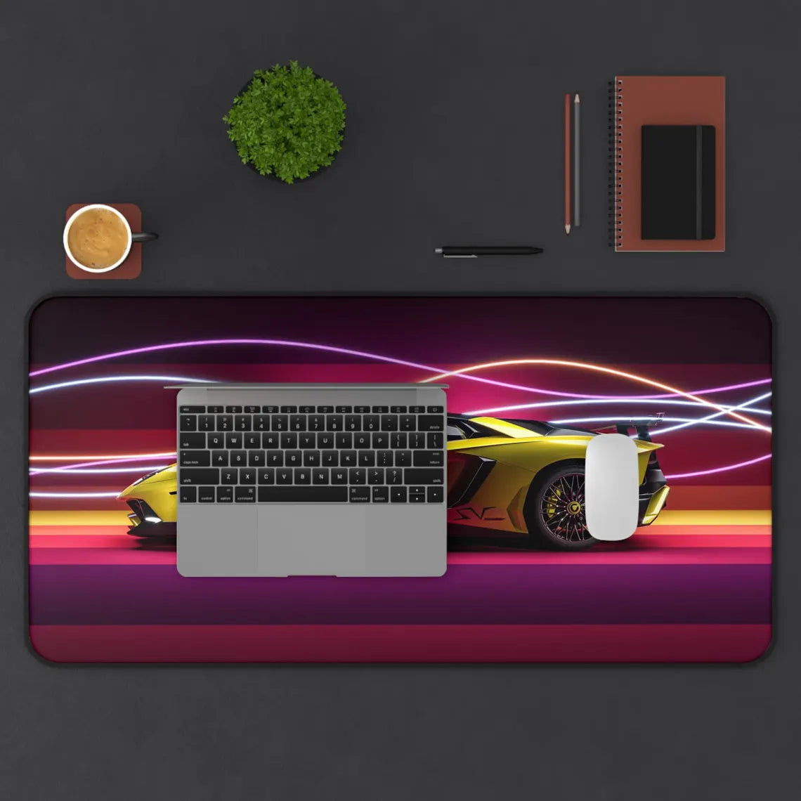 Yellow Lamborghini Desk Mat – Neon Dream Desk Mat by KlickieKeyz