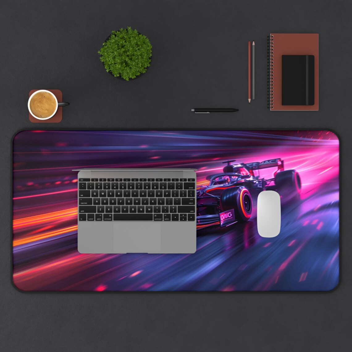 Pink & Purple F1 Car Desk Mat – High-Speed Racing Desk Mat by KlickieKeyz
