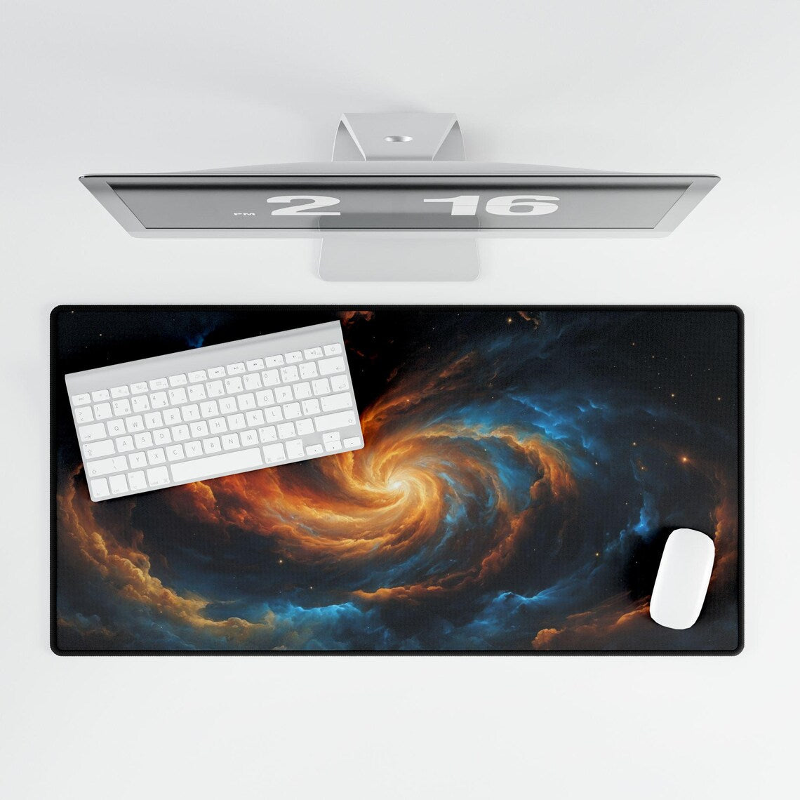 Abstract Blue & Orange Space Clouds Desk Mat – Dreamy Desk Mat by KlickieKeyz