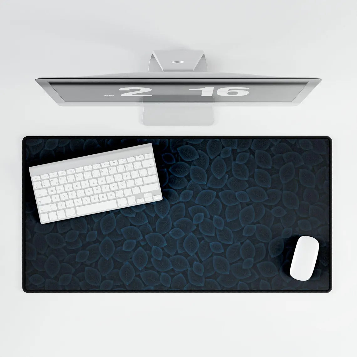 Blue & Black Plant Leaves Desk Mat – Botanical Nature Desk Mat by KlickieKeyz