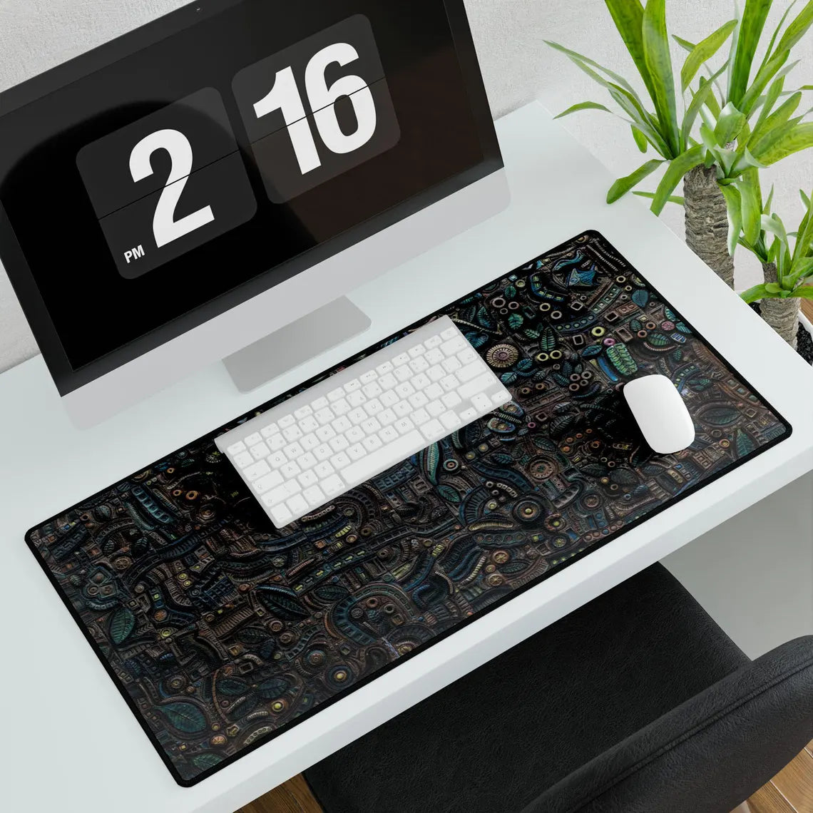 Abstract Green & Gold Aztec Carvings Desk Mat – Ancient Art-Inspired Desk Mat by KlickieKeyz