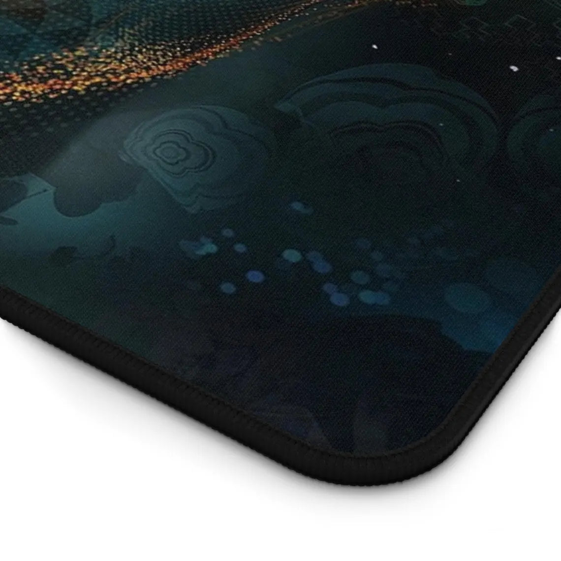 Abstract Green & Orange Bird Eyes Desk Mat – Surreal Bird-Inspired Desk Mat by KlickieKeyz