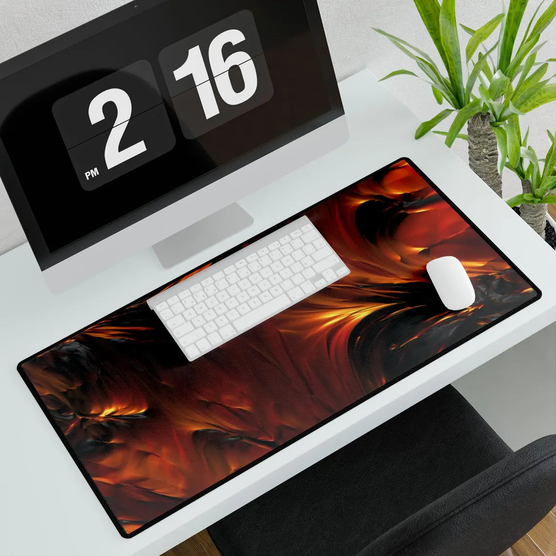 Abstract Orange & Black Lava Flow Desk Mat – Fiery Molten Elegance Desk Mat by KlickieKeyz
