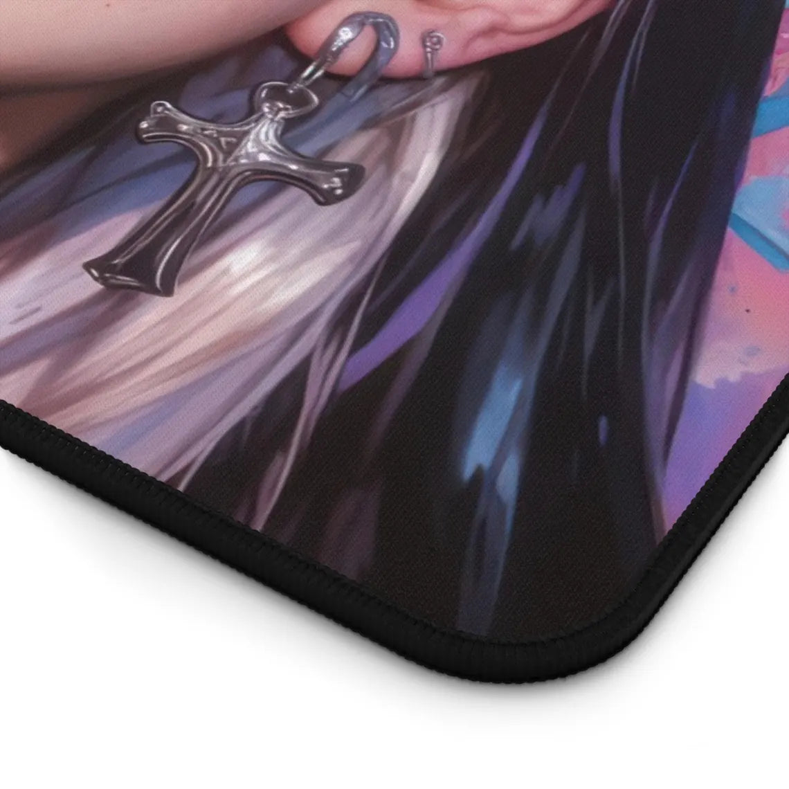 Beautiful Tattooed Anime Girl with Blue & Pink Background XL Gaming Mouse Pad – Artistic Desk Mat by KlickieKeyz