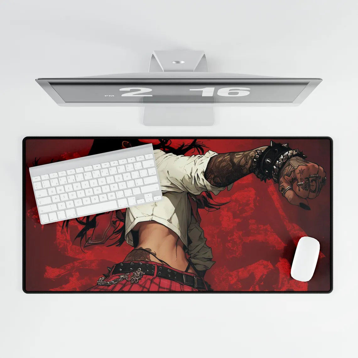 Beautiful Anime Girl with Tattoos on Red Background XL Gaming Mouse Pad – Bold & Edgy Desk Mat by KlickieKeyz