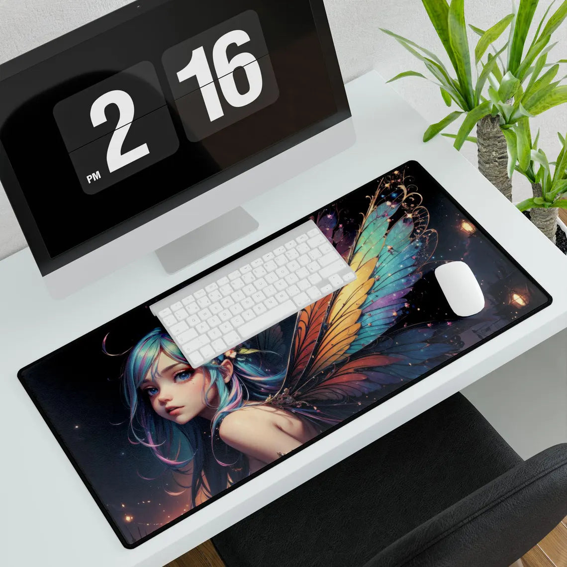 Beautiful Anime Girl Fantasy Rainbow Fairy Desk Mat – Enchanting XL Gaming Mouse Pad by KlickieKeyz