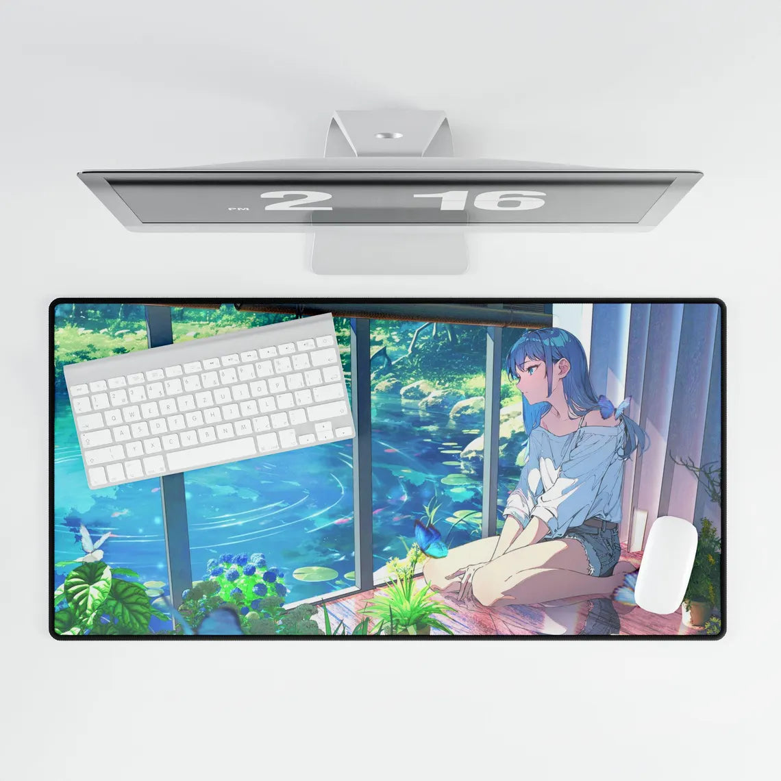Anime Girl Sitting by the Window Looking at the Water Desk Mat – Serene & Aesthetic XL Gaming Mouse Pad by KlickieKeyz