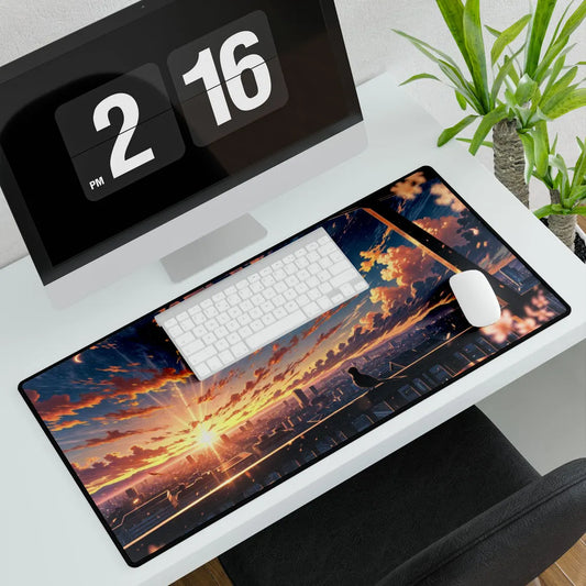 Anime Cityscape Beautiful Clouds Desk Mat – Sunrise & Sunset Cloud Art by KlickieKeyz