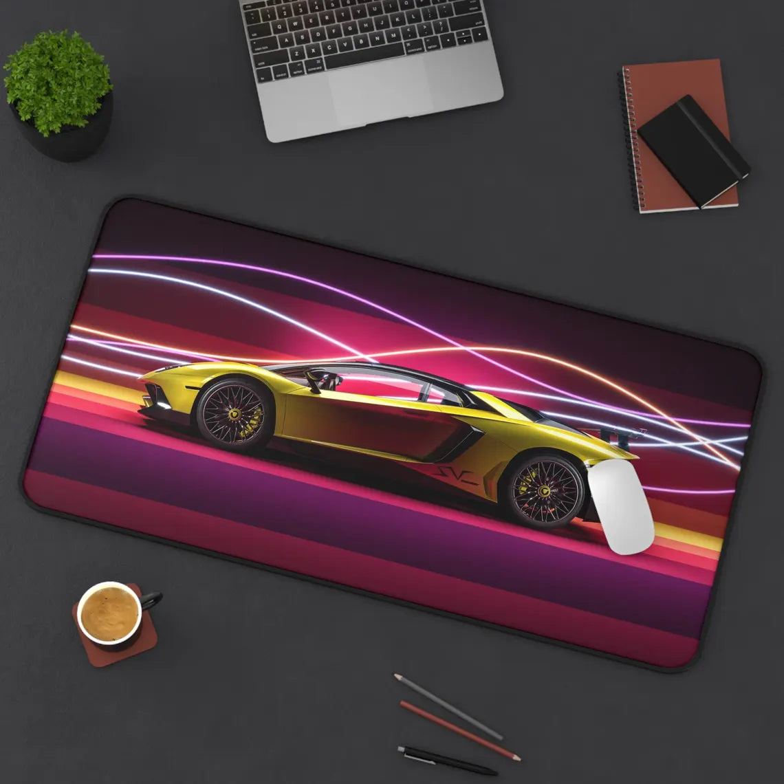 Yellow Lamborghini Desk Mat – Neon Dream Desk Mat by KlickieKeyz