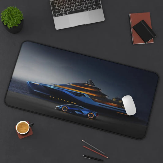 Blue Lamborghini & Yacht Desk Mat – Luxury Supercar Desk Mat by KlickieKeyz
