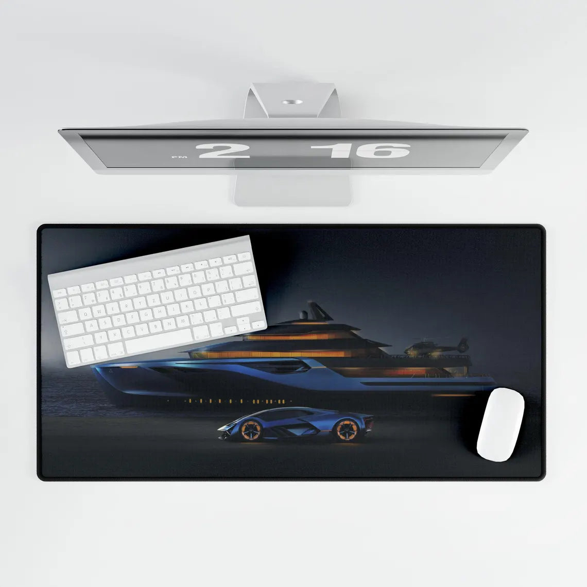 Blue Lamborghini & Yacht Desk Mat – Luxury Supercar Desk Mat by KlickieKeyz