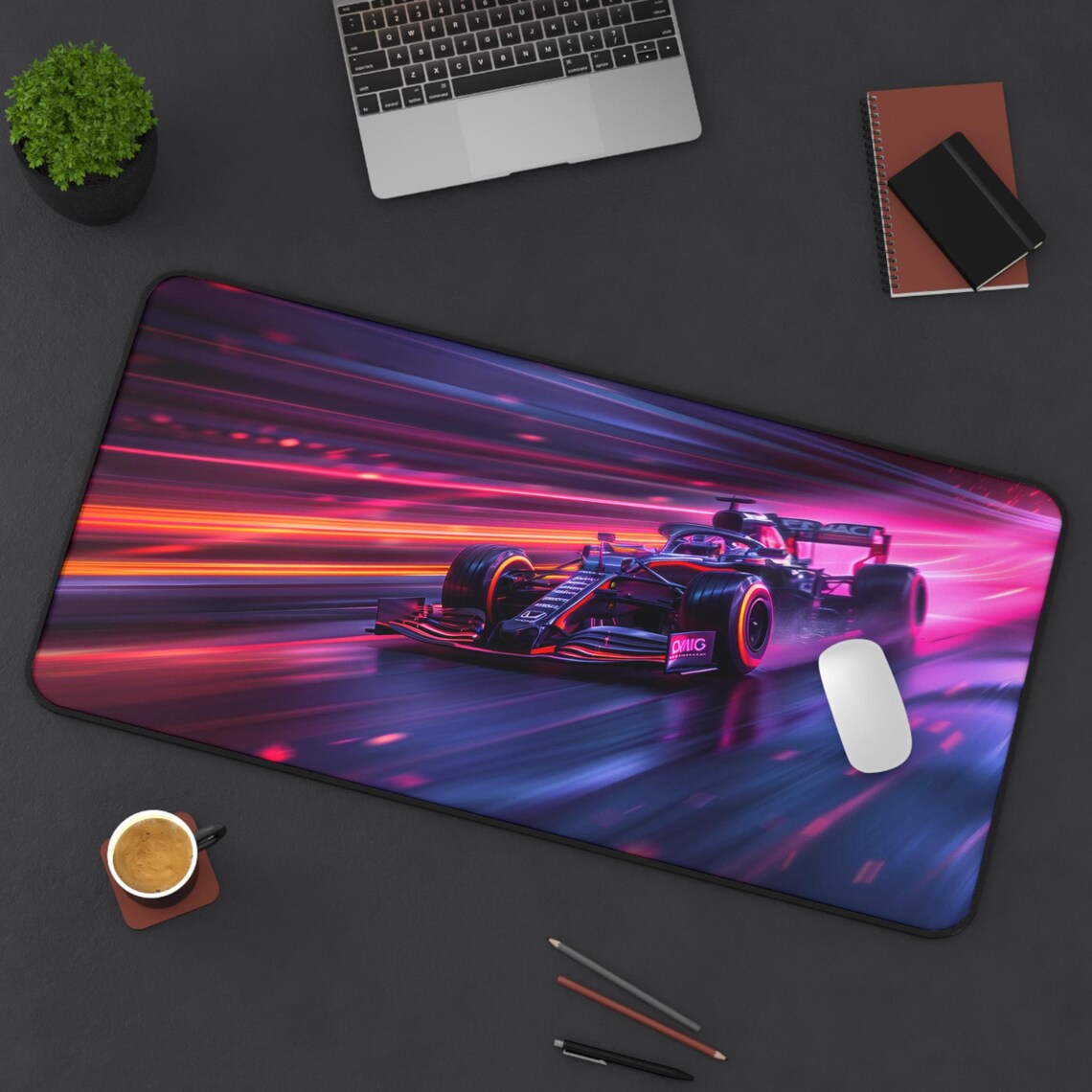 Pink & Purple F1 Car Desk Mat – High-Speed Racing Desk Mat by KlickieKeyz