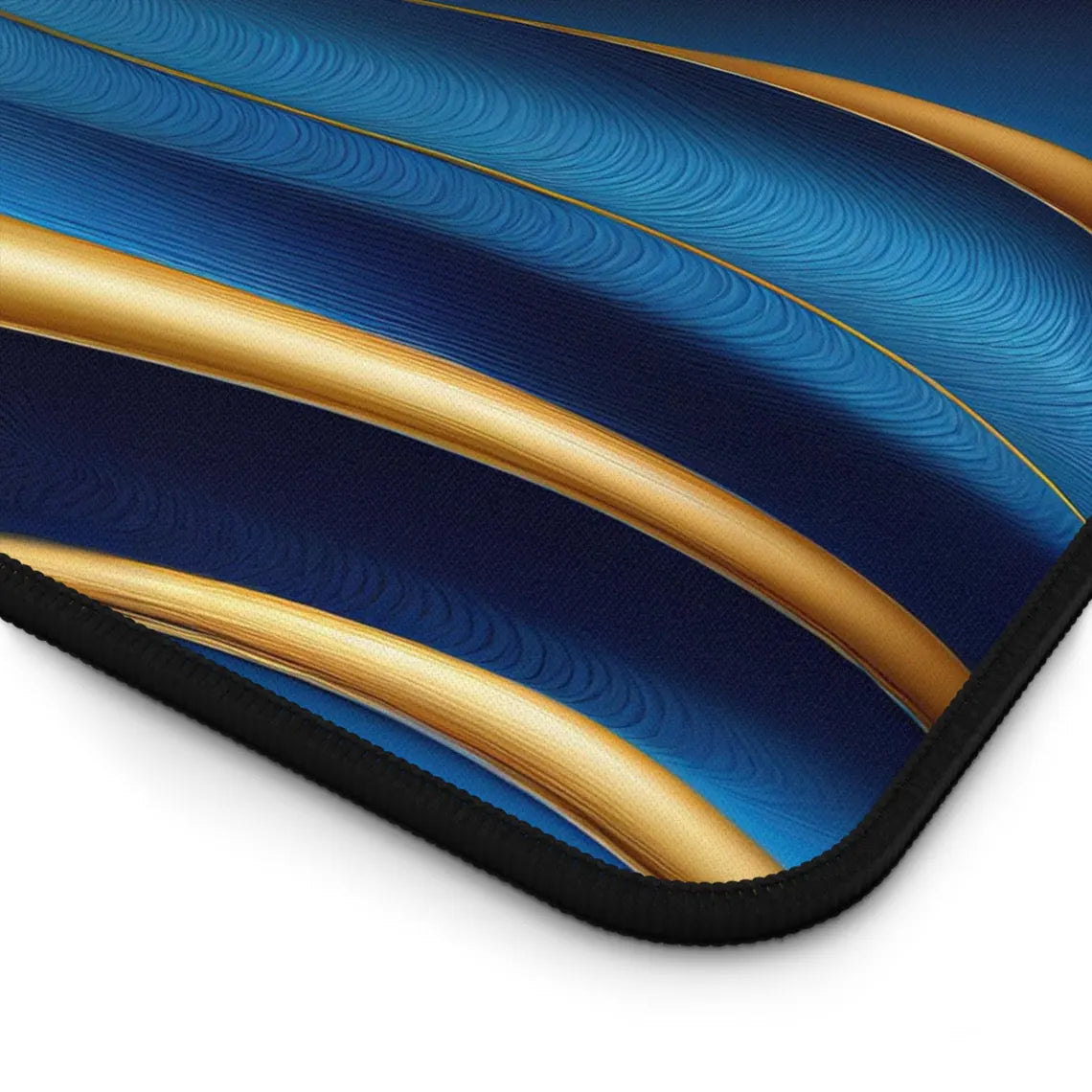 Abstract Gold & Blue Waves Desk Mat – Elegant Desk Mat by KlickieKeyz